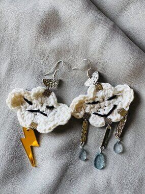Kawaii Crochet Storm Cloud and Rain Cloud Handmade Earrings
